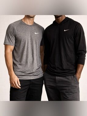 Nike Men’s Tee Bundle | Black Long Sleeve + Gray Dri-FIT | Size M